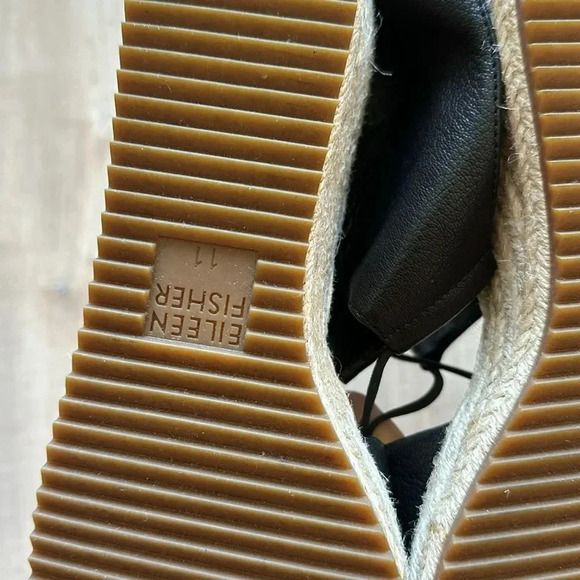 NEW Eileen Fisher Black Leather Agnes Espadrille Wedge Sandal Women's Size 11 - Picture 7 of 7